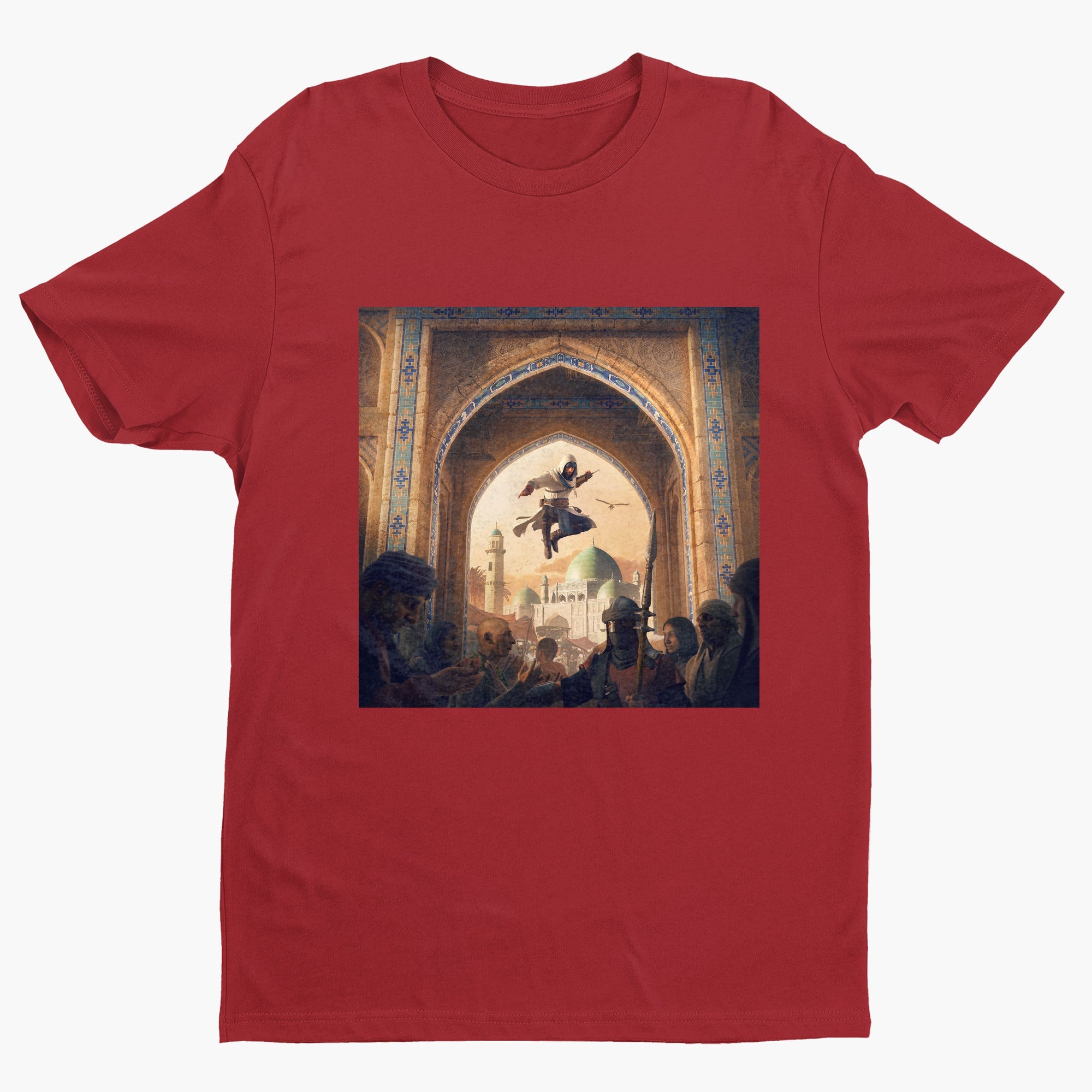 Assassin's Creed Mirage announcement key art tee - red unisex t-shirt, front view
